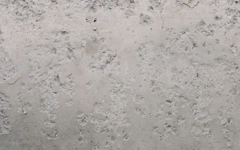 A detailed close-up of a rough and textured concrete wall surface.
