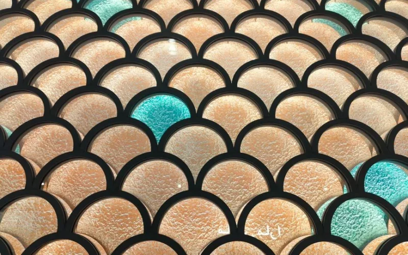 Vibrant decorative glass panels with textured surface, creating an artistic and abstract pattern.
